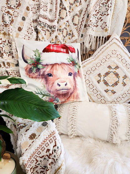 CHRISTMAS HIGHLAND COW CUSHION COVER