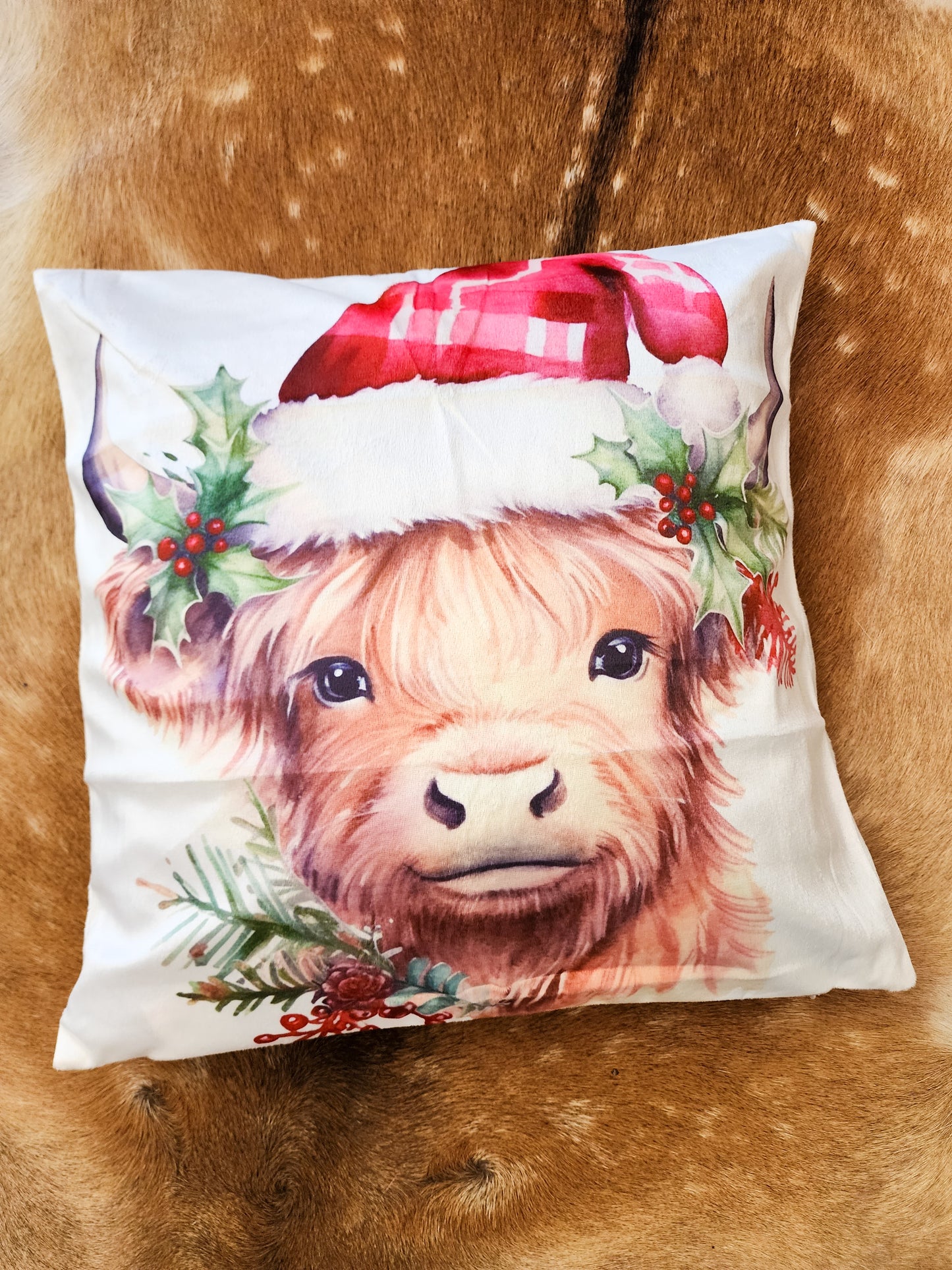 CHRISTMAS HIGHLAND COW CUSHION COVER