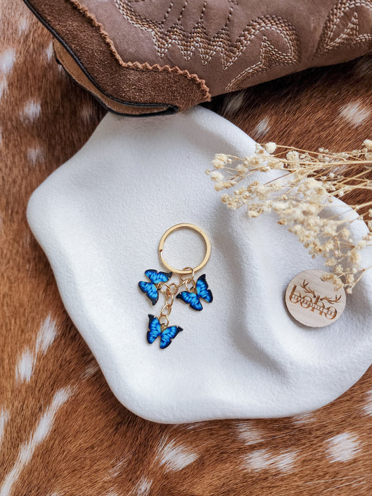 Butterfly Charm Keychain (gold chain) - Blue