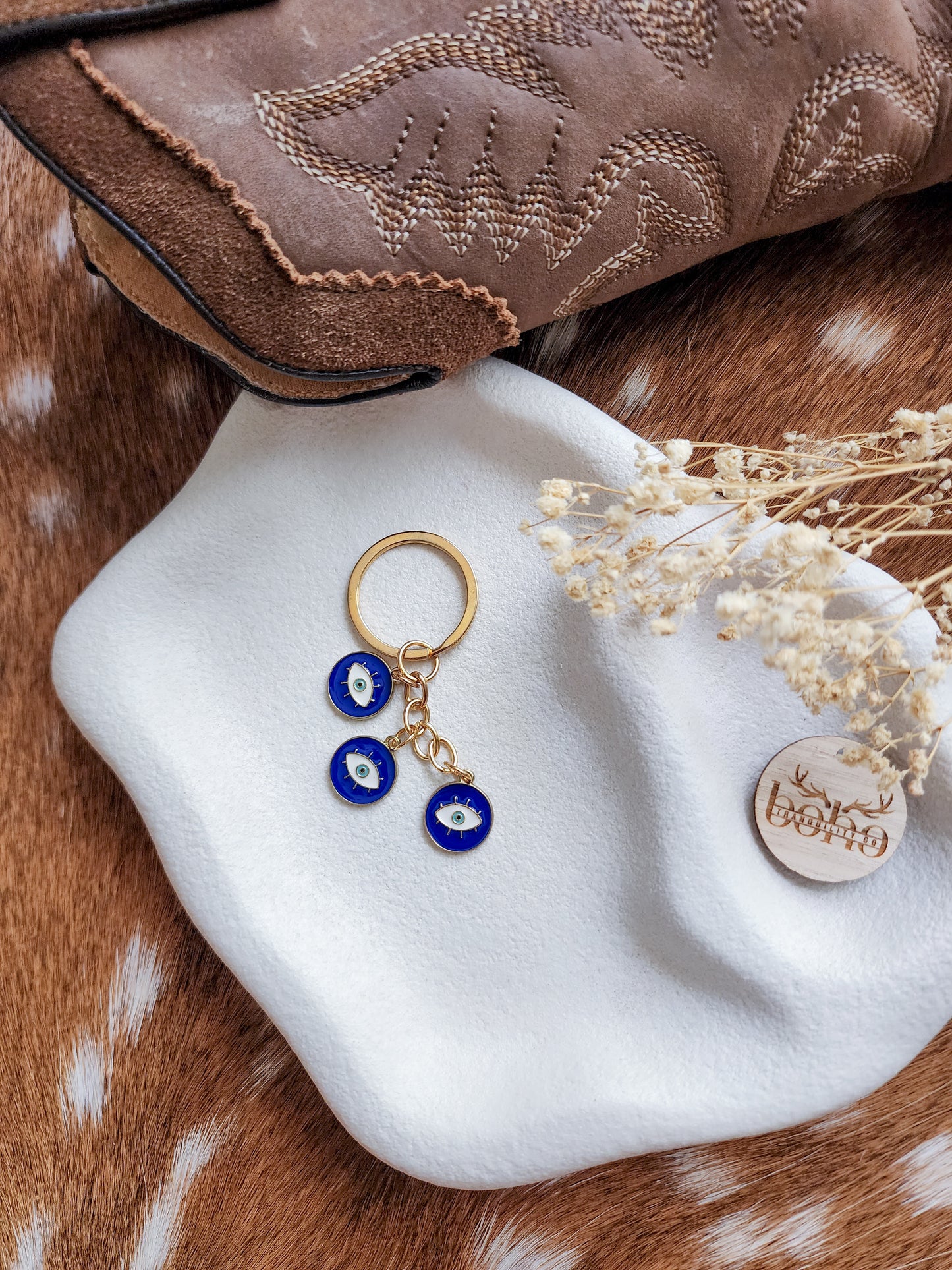 TRIPLE EVIL EYE KEYCHAIN (DARK BLUE)