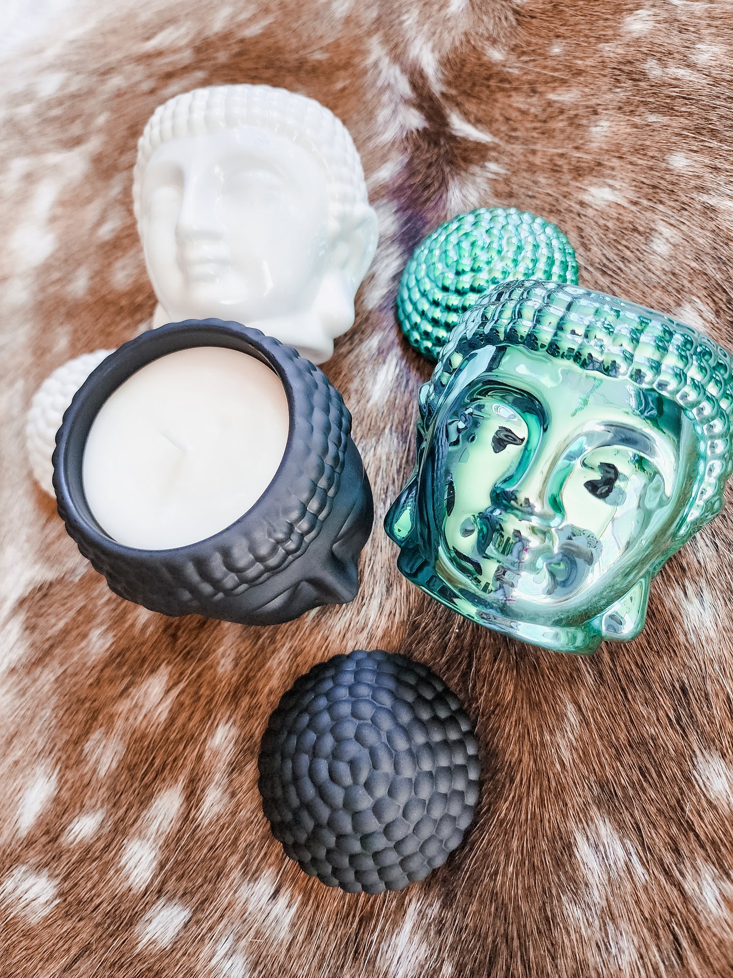 BUDDHA HEAD SCENTED CANDLE (METALIC TEAL)